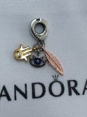 Pandora Hamsa, All-seeing Eye & Feather Spirituality Dangle Charm